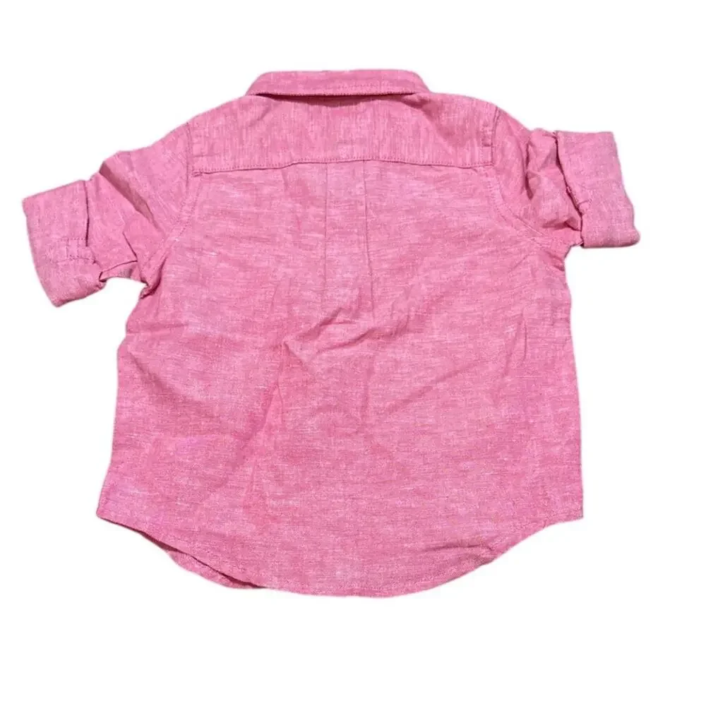 Janie and Jack Linen Blend Boys Button Front Shirt Red Size 6-12 months New